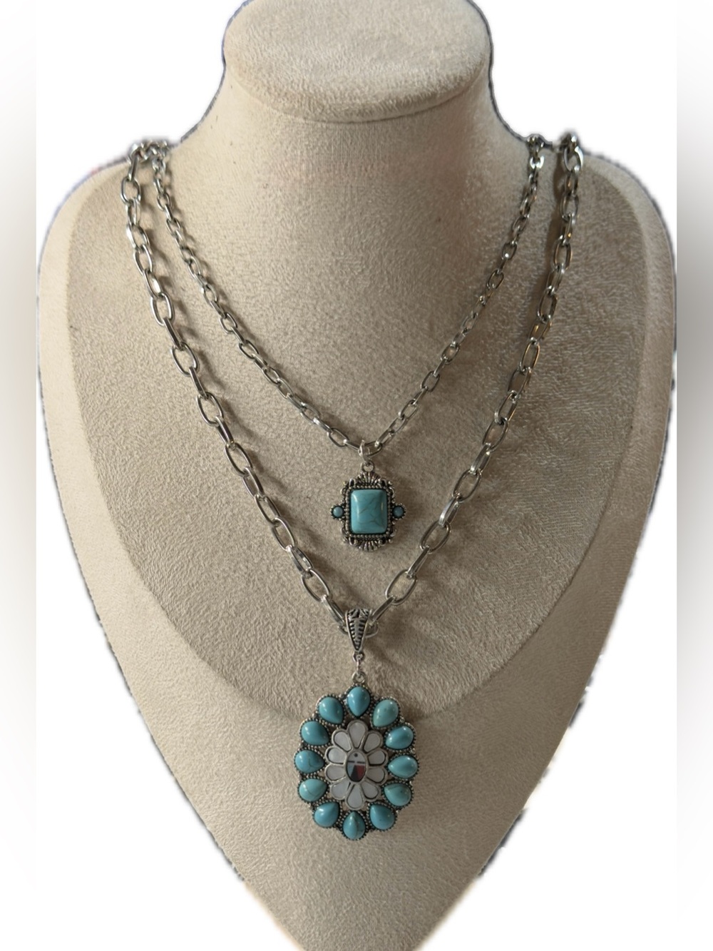 11”Idyllwind Silver-Tone Layered Turquoise Pendant Necklace